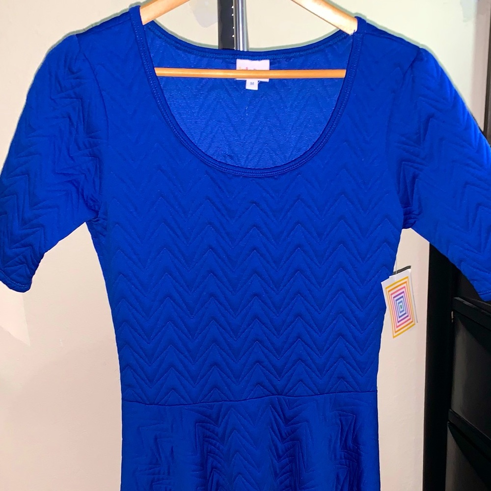 Lularoe rich blue short sleeve below the knee Medium size dress new w/ tag